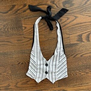 Papaya Striped Halter Vest Top – Y2K Button Front Tie Back (2000s)